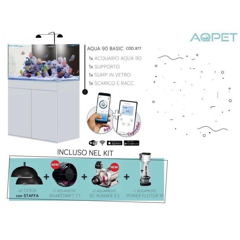 AQPet Kit Acquario Kubic 90 nero laccato con supporto vetro extrachiaro accessoriato di tutta la tecnica