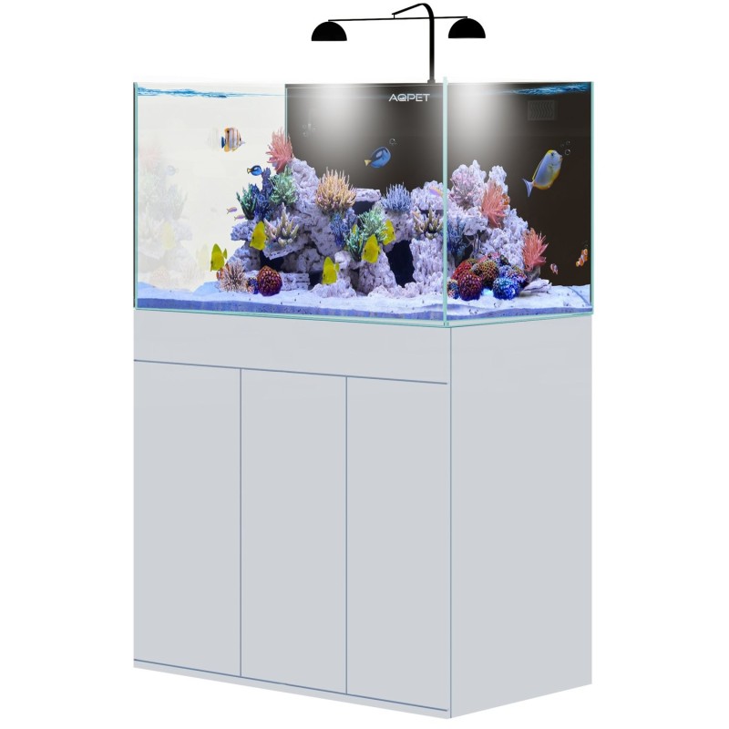 AQPet Kit Acquario Kubic 120 bianco laccato lucido ccon supporto vetro extrachiaro accessoriato di tutta la tecnica